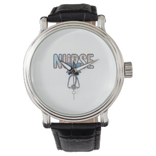 Nurse Bow Stethoscope Vintage Floral Watch