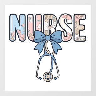 Nurse Bow Stethoscope Vintage Floral Window Cling