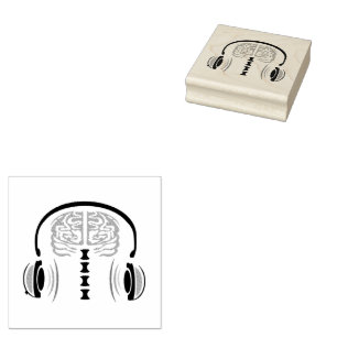 Nurse Brain Gray Listening to Song Rubber Stamp