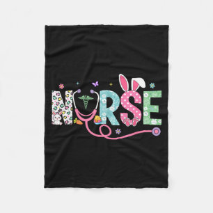 Nurse Bunny Ears Egg Stethoscope Easter Day Scrub Fleece Blanket