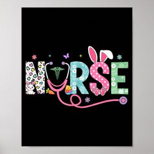 Nurse Bunny Ears Egg Stethoscope Easter Day Scrub Poster