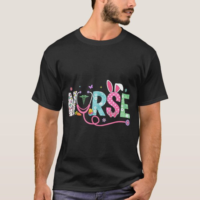 Nurse Bunny Ears Egg Stethoscope Easter Day Scrub T-Shirt (Front)