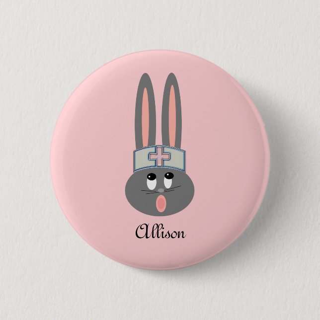 Nurse Bunny Medical Blush Pink Personalized Button (Front)