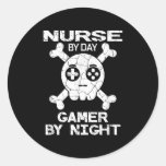 Nurse By Day Gamer By Night - Gaming Quote  Classic Round Sticker