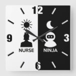 Nurse By Day Ninja By Night Square Wall Clock at Zazzle