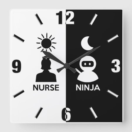 Nurse By Day Ninja By Night Square Wall Clock