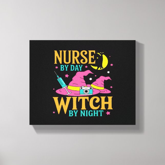 Nurse by Day, Witch by Night Cat Halloween Classic Canvas Print (Front)