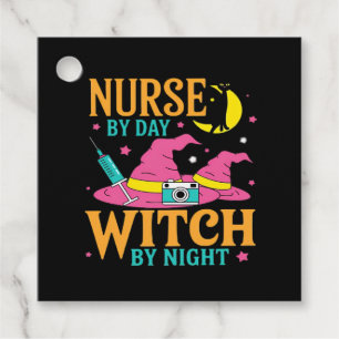 Nurse by Day, Witch by Night Cat Halloween Classic Favor Tags