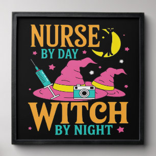 Nurse by Day, Witch by Night Cat Halloween Classic Peel And Stick Photo Tile