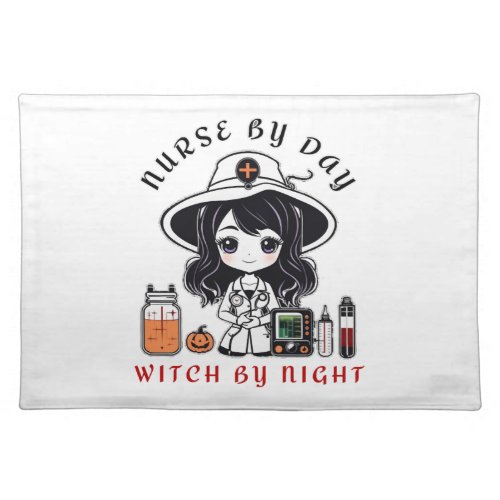 nurse by day witch by night cute Halloween witch Cloth Placemat