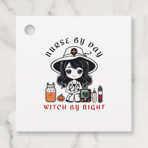 nurse by day witch by night cute Halloween witch Favor Tags