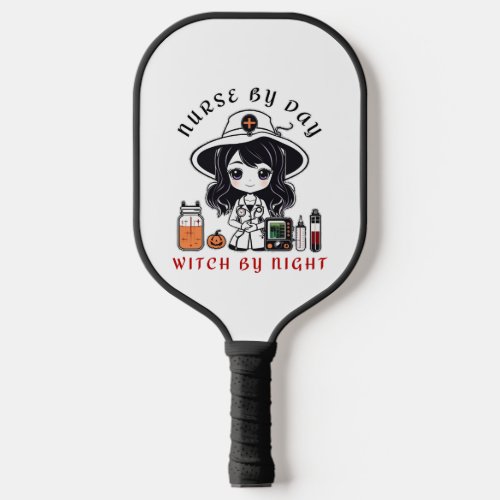 nurse by day witch by night cute Halloween witch Pickleball Paddle