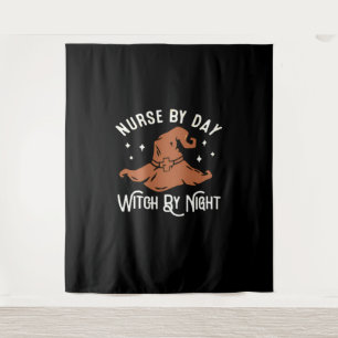 Nurse by Day Witch by Night - Funny Halloween Nurs Tapestry