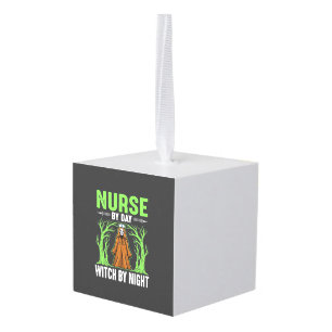 Nurse By Day Witch By Night Halloween Design_1 Cube Ornament