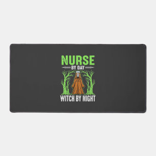 Nurse By Day Witch By Night Halloween Design_1 Desk Mat