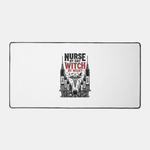 Nurse By Day Witch By Night Halloween Design_1 Desk Mat