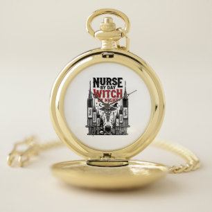 Nurse By Day Witch By Night Halloween Design_1 Pocket Watch