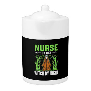 Nurse By Day Witch By Night Halloween Design_1 Teapot