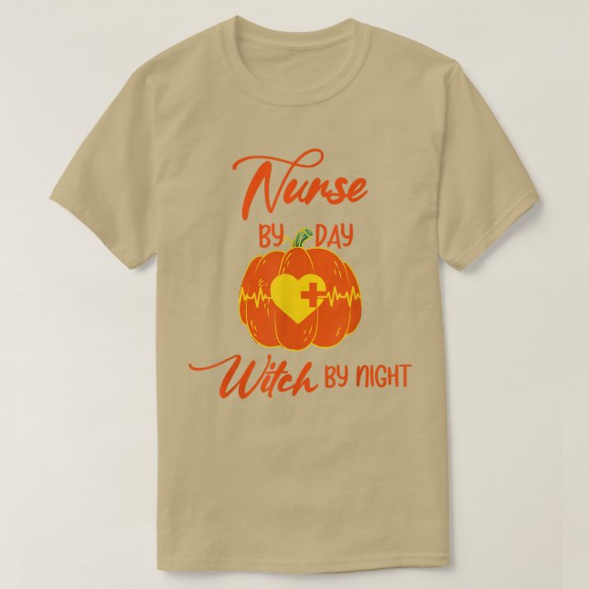 Nurse By Day Witch By Night Halloween Pumpkin  T-Shirt (Design Front)