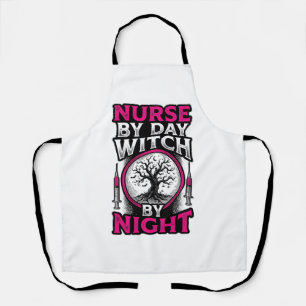 Nurse By Day Witch By Night Halloween Shirt Design Apron