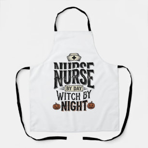 Nurse By Day Witch By Night Halloween Shirt Design Apron