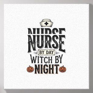 Nurse By Day Witch By Night Halloween Shirt Design Canvas Photo Tile