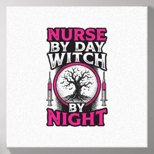 Nurse By Day Witch By Night Halloween Shirt Design Canvas Photo Tile