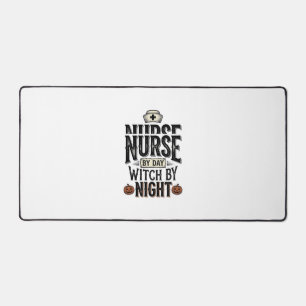 Nurse By Day Witch By Night Halloween Shirt Design Desk Mat