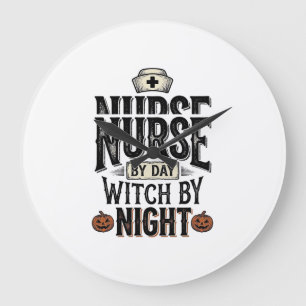 Nurse By Day Witch By Night Halloween Shirt Design Large Clock