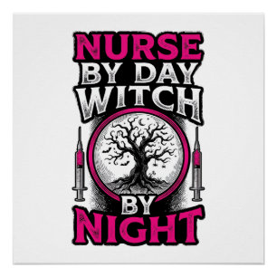 Nurse By Day Witch By Night Halloween Shirt Design Poster