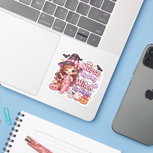 Nurse by Day Witch by Night Kawaii Cute Halloween Sticker