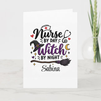 Nurse by Day Witch by Night Personalized Halloween Card