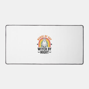 Nurse By Day Witch By Night Vintage Ghost Design_1 Desk Mat