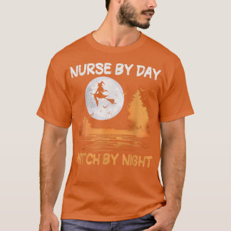 Nurse By Day Witch By Night Women Halloween T-Shirt