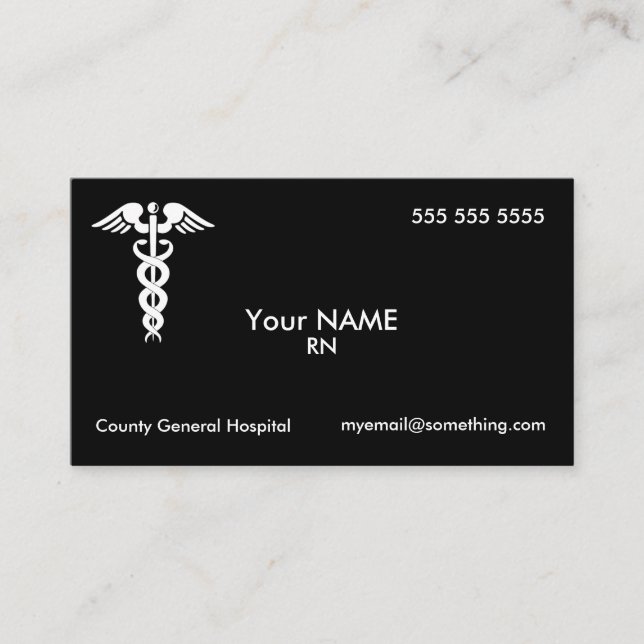 Nurse Caduceus Black Business Card (Front)