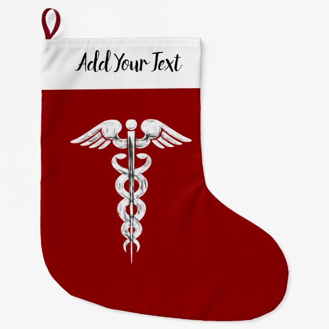 Nurse Caduceus Medical Symbol Red White Large Christmas Stocking (Front)