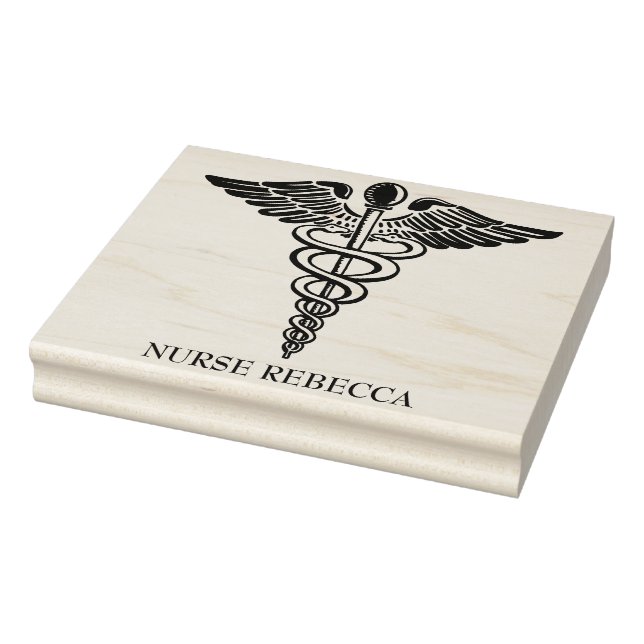 Nurse Caduceus Monogram Name Rubber Stamp (Stamp)