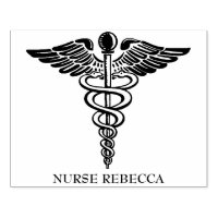 Nurse Caduceus Monogram Name Rubber Stamp