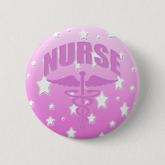 Nurse Caduceus Pink Button