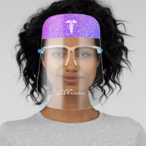 Nurse Caduceus Purple Pink Glitter Personalized Face Shield