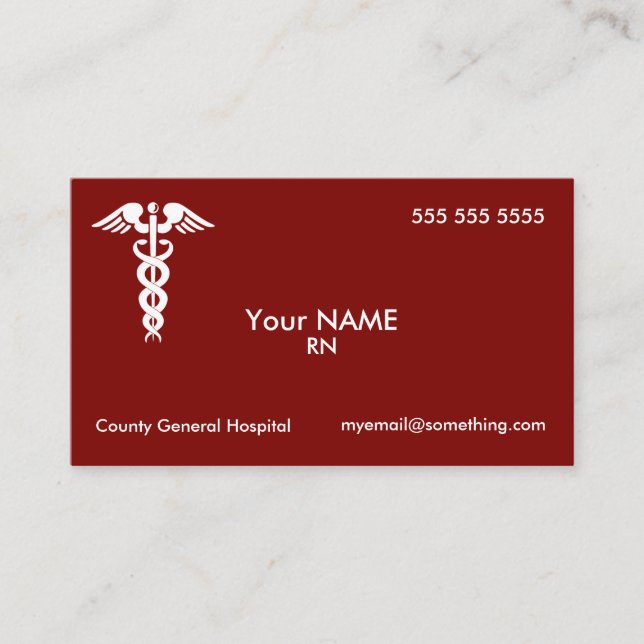 Nurse Caduceus  Red Business Card (Front)