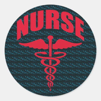Nurse Caduceus Red Classic Round Sticker