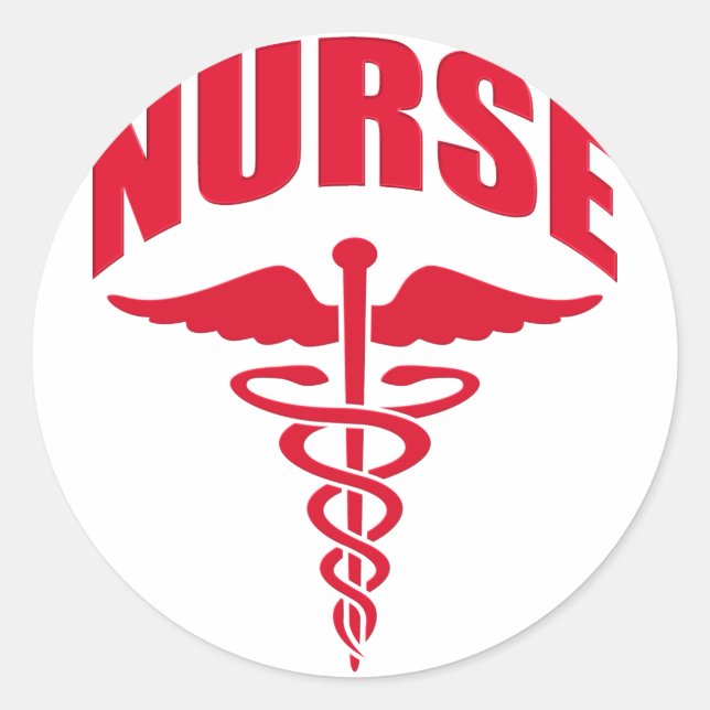 Nurse Caduceus Red Classic Round Sticker (Front)