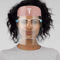 Nurse Caduceus Rose Gold Glitter Name Face Shield