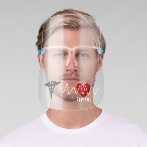 Nurse Caduceus Staff Stay Safe Heart Life Line Face Shield