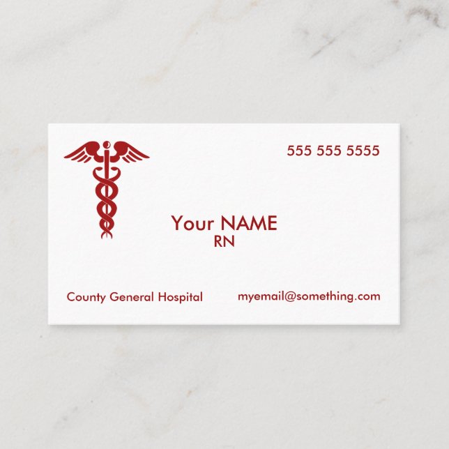 Nurse Caduceus White Business Card (Front)