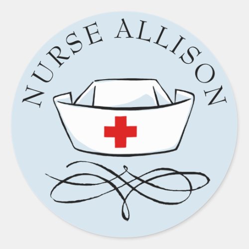 Nurse Cap Add Name Classic Round Sticker