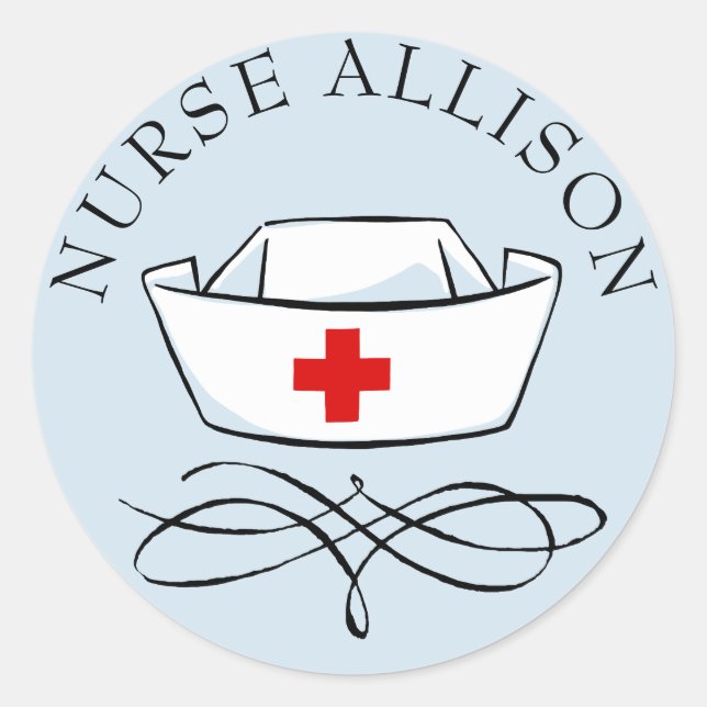 Nurse Cap Add Name Classic Round Sticker (Front)