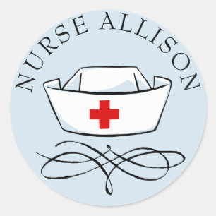 Nurse Cap Add Name Classic Round Sticker