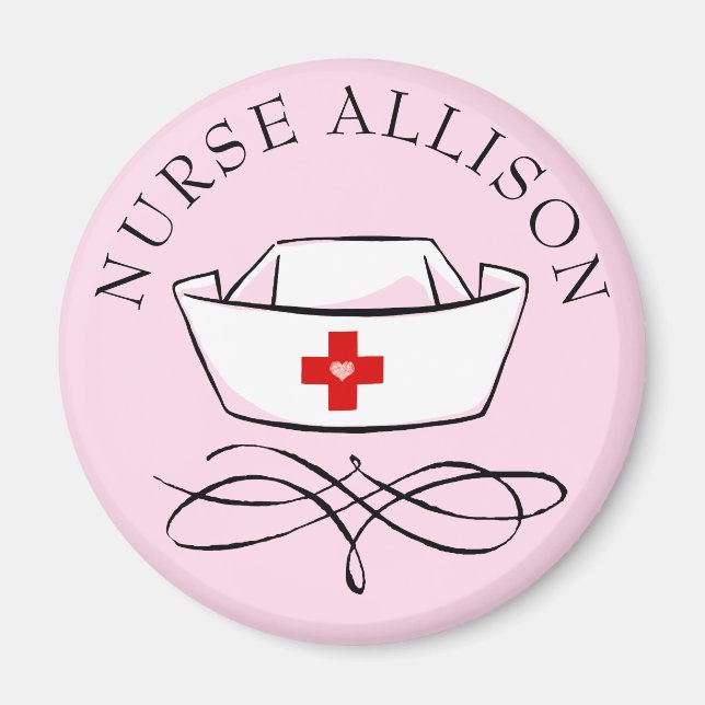 Nurse Cap Add Name Pink Magnet (Front)